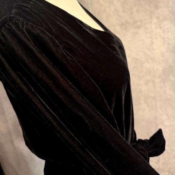 Lauren by Ralph Lauren Velvet Style Midi Little Black Dress Long Sleeve Bow Tie - Picture 7 of 15